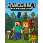 Omslag för Minecraft Java och Bedrock Edition med karaktärerna Steve och Alex.